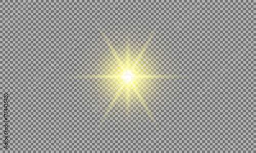 Yellow Light Spark Burst on Transparent Background � Glowing Star Flare Effect Overlay for Bright Design or Highlight