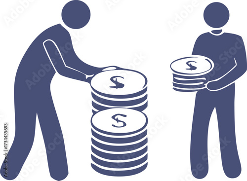 People managing money stacking coins for investment and financial planning