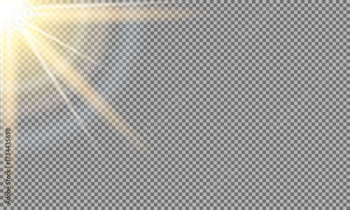 Sunlight Rays Overlay Effect � Bright Golden Light Beam Shining from Corner with Glow and Transparency Background