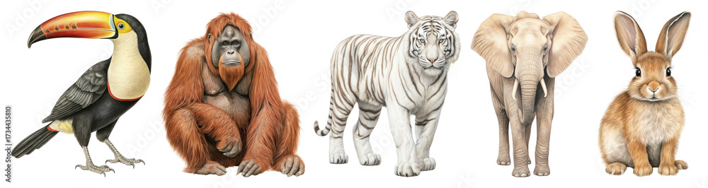 Fototapeta premium PNG Exotic animals illustrated beautifully, element set on transparent background