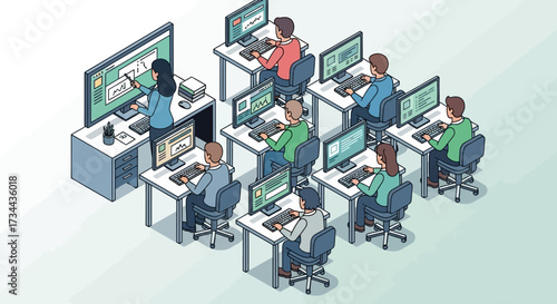 Classroom Dynamics Students Learning at Computers with Instructor Guidance and Technology Integration