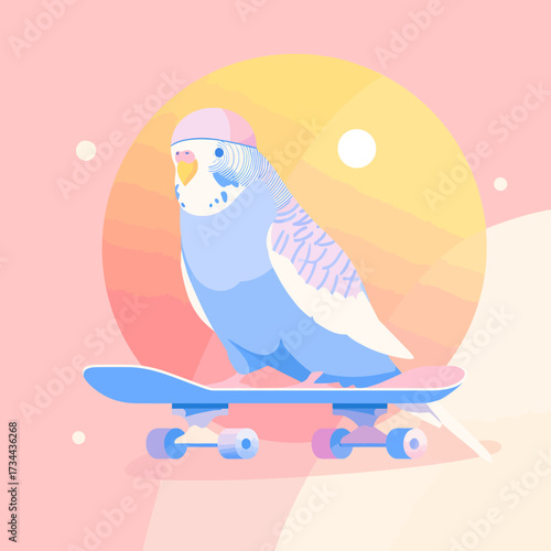 Budgie on Skateboard (Illustrative Scene)