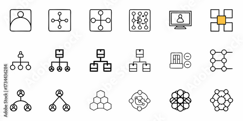Visualize organizational structures and complex networks with these versatile icons, perfect for business strategy, team building, and data flow presentations.