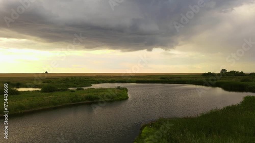 Lake outside the city before the rain