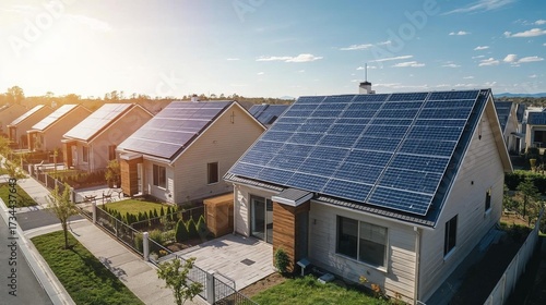 Wallpaper Mural Solar panels on rooftops in modern neighborhood, renewable energy, eco lifestyle Torontodigital.ca