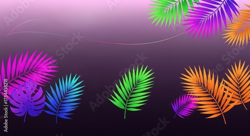 Vibrant Palm Fronds Against a Gradient Purple Backdrop with Deli