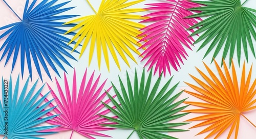 Vibrant Palm Fronds: A Kaleidoscope of Tropical Colors on White