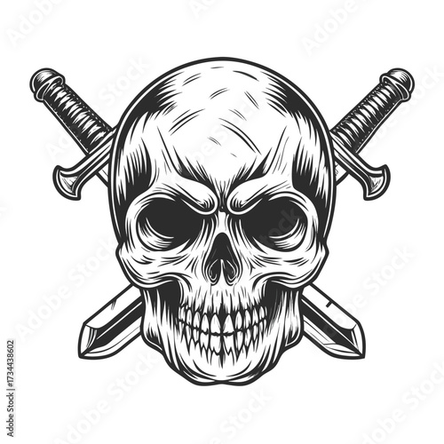 Line Art Skull and Guns Themed Badge eps