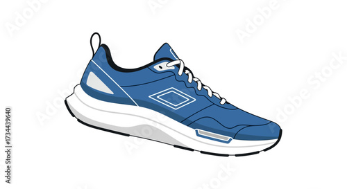 A dynamic flat design vector illustration of a contemporary running shoe, representing jogging, athletics, and active lifestyles. This clean 2D icon is ideal for fitness apps and sports websites.