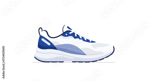 A dynamic flat design vector illustration of a contemporary running shoe, representing jogging, athletics, and active lifestyles. This clean 2D icon is ideal for fitness apps and sports websites.