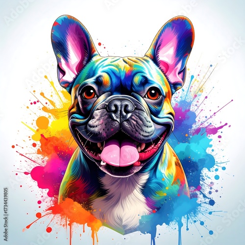 Vibrant French Bulldog portrait with colorful splatter background