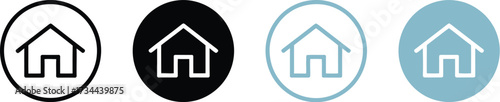 Four Circular Home Icons in Black and Blue Variations