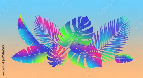 Vibrant Tropical Foliage Displayed with Gradient Colors on a Pas