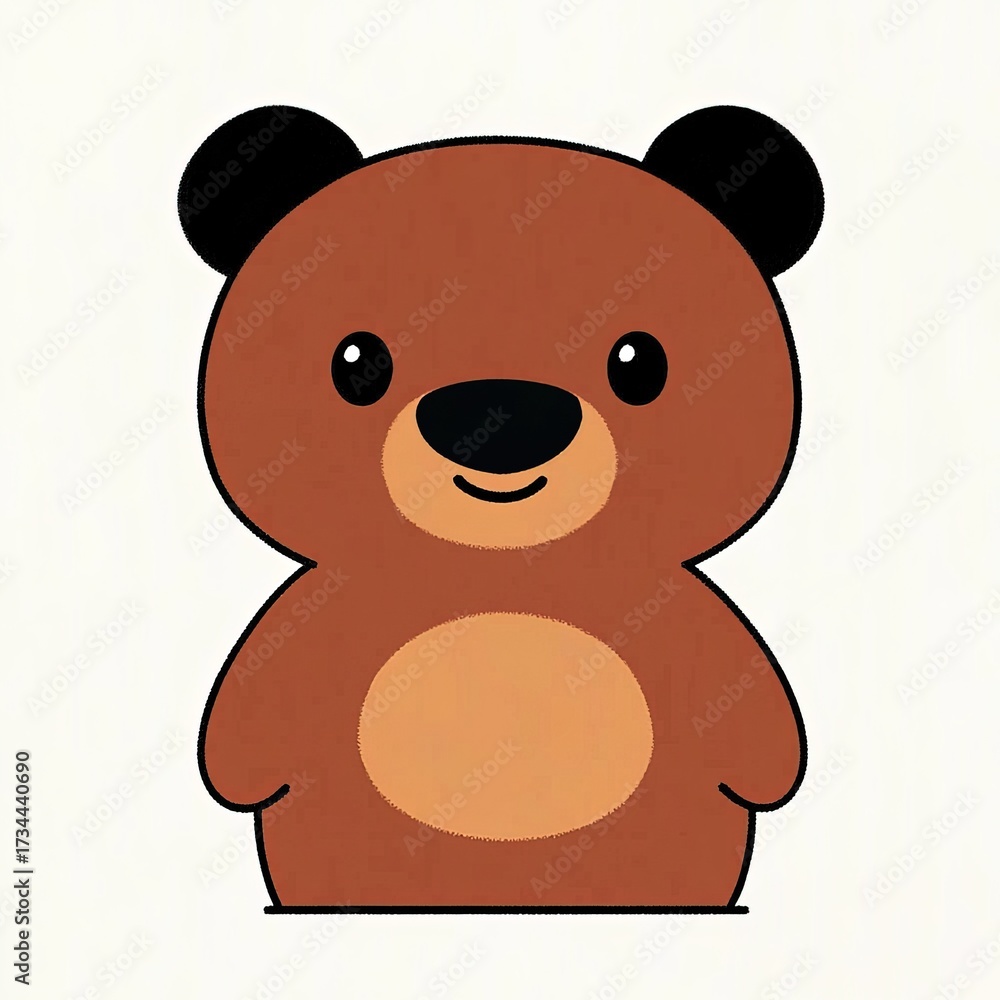 Fototapeta premium Cute cartoon bear with maroon fur and black ears, simple animal illustration