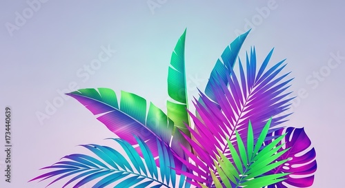 Vibrant tropical foliage with banana and palm leaves in a colorf