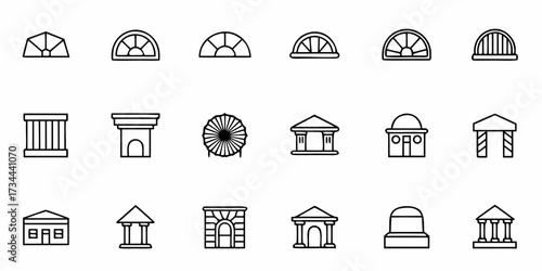 Collection of elegant architectural elements and building facades featuring classical columns and modern designs, perfect for urban planning and historical reconstructions