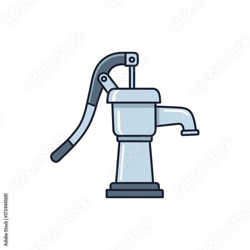 Illustration of a hand water pump isolated on white background, a vintage device for extracting water