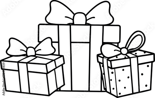 christmas gift box outline coloring book page, gift box line art vector