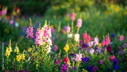 Vibrant garden flowers in a sunlit meadow