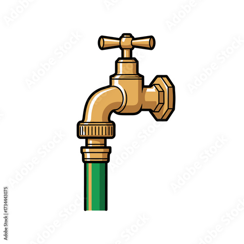 Cartoon illustration of a faucet with hose isolated on white background in vector format