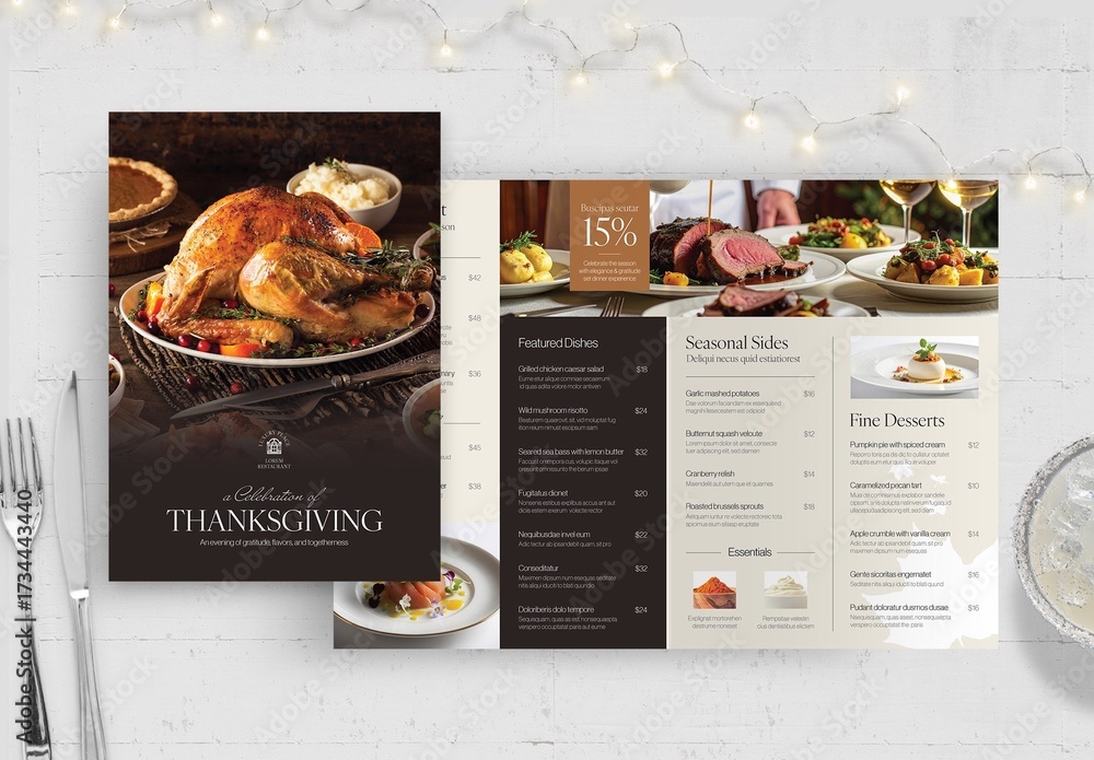 Modern Thanksgiving Dinner Menu Template for Restaurants, Bistros ...