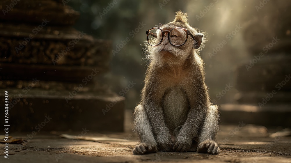Obraz premium Macaque Monkey Wearing Glasses