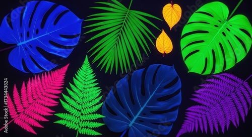 Vivid neon leaves against a dark backdrop, showcasing monstera a