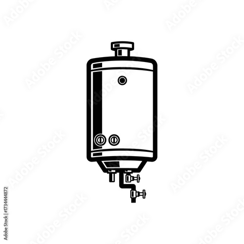 Black and white illustration of a water heater isolated on white background