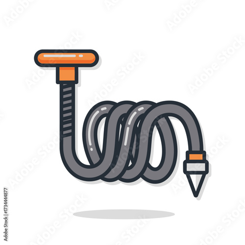 Illustration of a coiled hose with a handle and nozzle isolated on white background