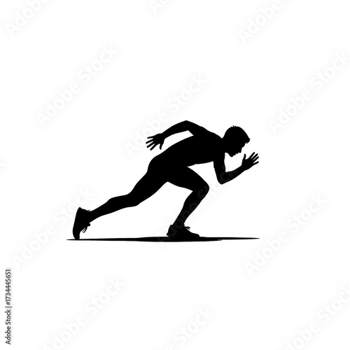 Silhouette of a determined athlete sprinting forward with speed and focus.