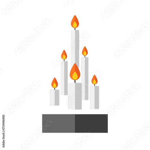 Candle arrangement with flames, a symbol of remembrance and light.