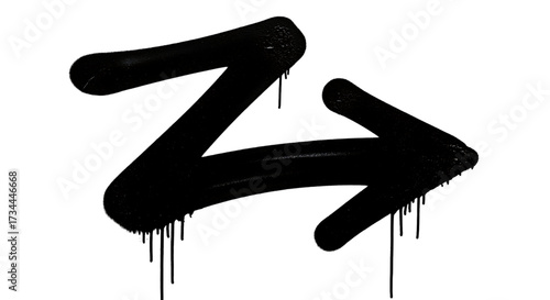 Illustration of black graffiti arrow symbol with dripping paint effect, isolated on transparent background