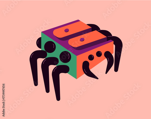 Halloween isometric vector spider pencil sharpener. Spider sharpener for Halloween in the office.  