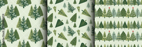 Christmas Tree greeting seamless pattern background. Happy holidays wrapper typography design. Template for advertising, web, social media, web