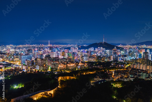 Wallpaper Mural south korea, seoul city and  seoul sky, night view, lotte tower, night view city, seoul city, night lights, outdoor, sunrise, namhansanseong fortress, namhansanseong, seoul south korea, korean, metrop Torontodigital.ca