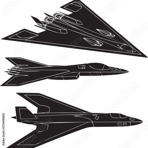 aerospace emblem and three aircraft vector pack for engineering diagrams presentations and editorial use
