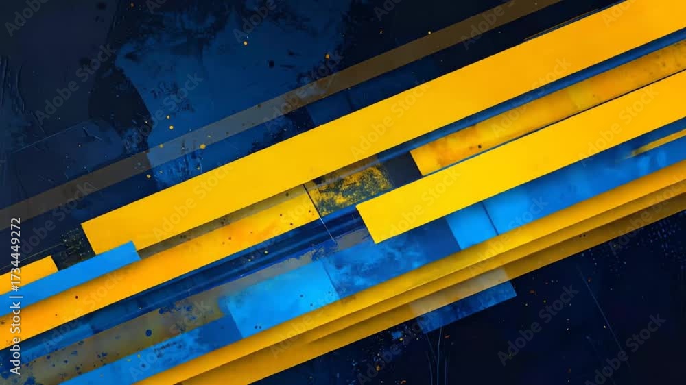 Dynamic blue and yellow geometric shapes creating an immersive visual experience