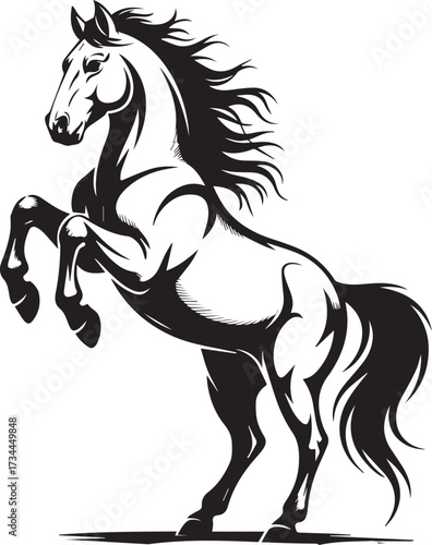 majestic rearing stallion vector logo black white illustration strong horse emblem for identity