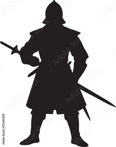 ancient soldier silhouette holding long spear medieval armor knight stance vector art for game assets