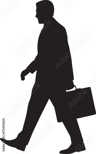 black silhouette of a man walking in suit with briefcase office commute business vector eps ai png