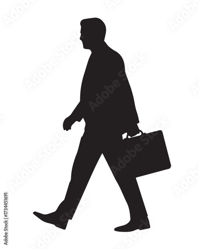 silhouette of businessman walking with briefcase corporate commuter vector for business use