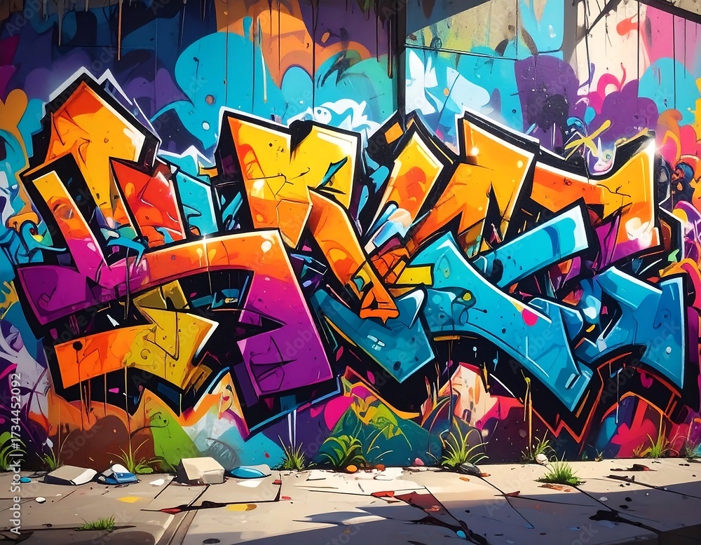 Fototapeta premium Vibrant graffiti mural on a weathered wall