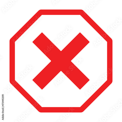 denied access red octagon icon with cross mark. icon design for indicating a denial, error, or stop signal. forbidden action symbol. critical error alert icon. vector illustration and transparent PNG