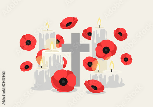 Remembrance Day Memorial Ceremony Honoring Veterans with Poppies and Candles
