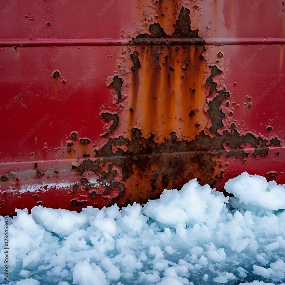 Fototapeta premium Weathered Beauty: Evocative Rust and Ice Texture for Industrial Design and Arctic Exploration Concepts