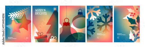Christmas and New Year holiday card collection. Vector illustration templates for holiday greeting card, background, website and social media banner, marketing material.