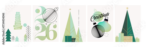 Christmas and New Year Cards Collection. Vector illustrations for greeting card, party invitation card, website banner, social media banner, marketing material.