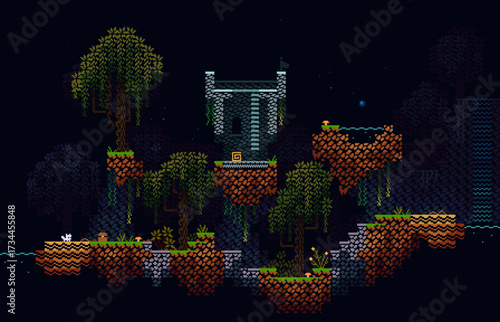 Night Island Pixel Art Level Concept