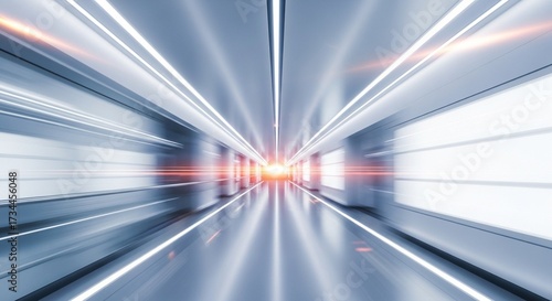 Abstract Motion Blur Tunnel Interior with Glowing Light at End