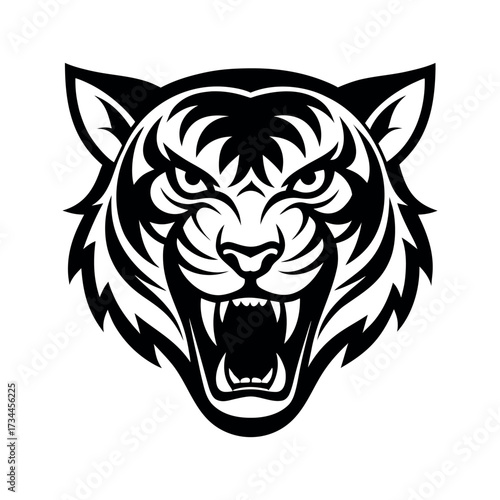 Black tiger head roaring with sharp teeth animal fierce